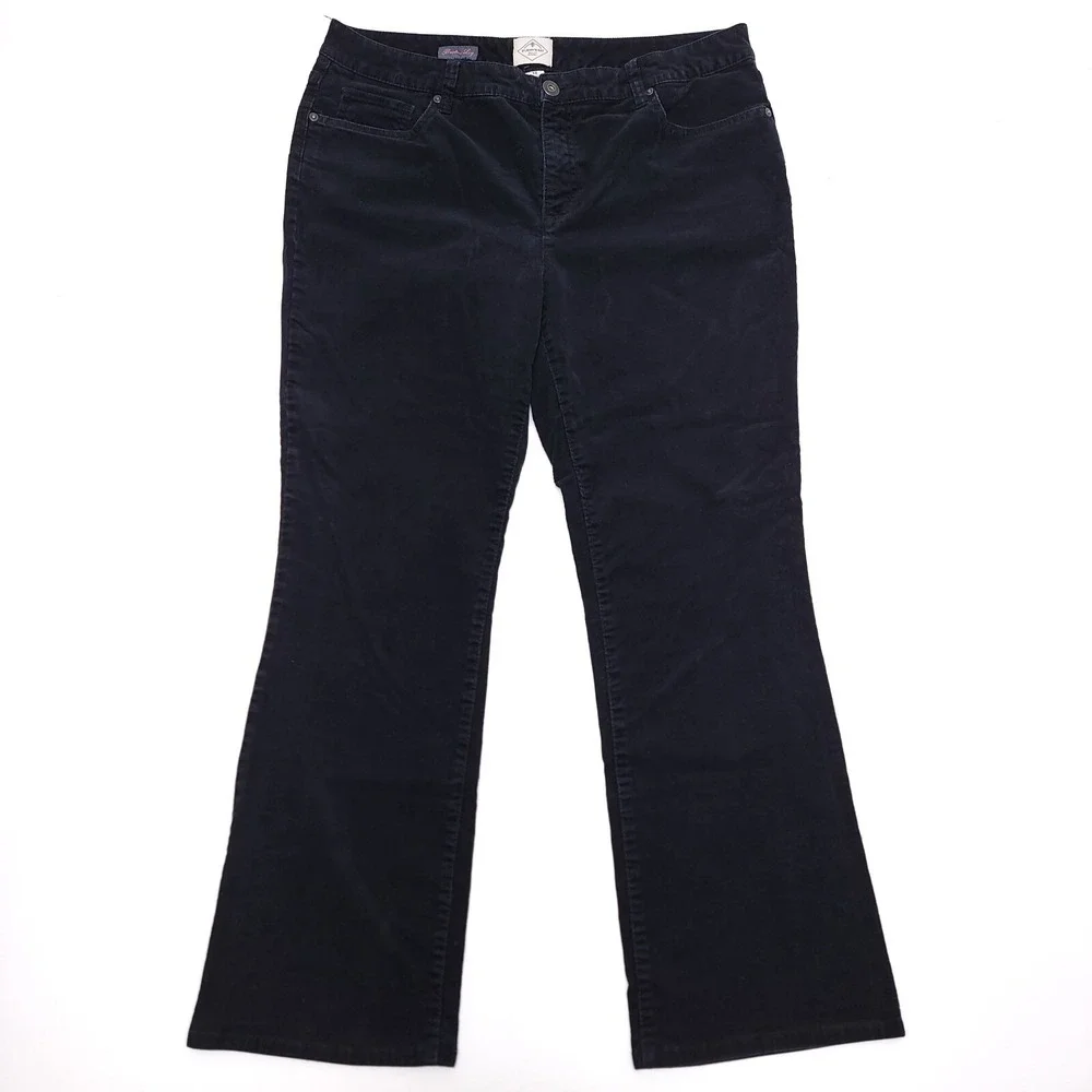 St Johns Bay Bootcut‎ Leg Corduroy Pants Women's 14 Black Chino Cords 34x28